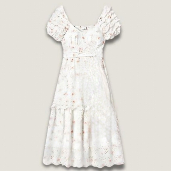 LoveShackFancy x Target Eyelet Midi Dress Pastel Puff Sleeve Fairycore XL Cotton - Picture 2 of 13
